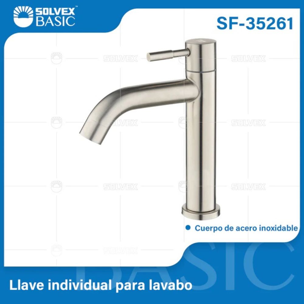 Solvex Basic Llave Satinada Individual De Acero Inoxidable Para Lavamanos Mango Tipo Palanca