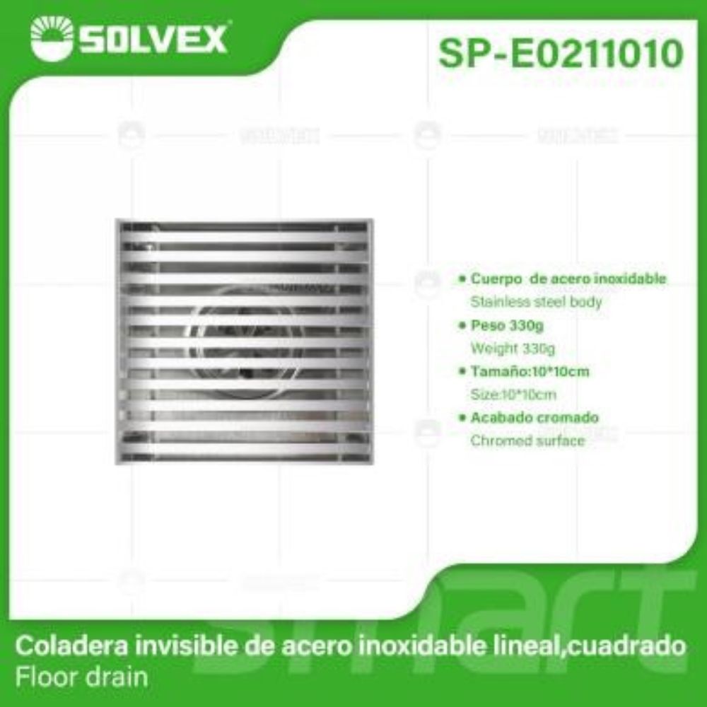 Solvex Smart Desagüe Cromado Para Piso En Acero Inoxidable Antiolor Cuadrado De 10x10cm