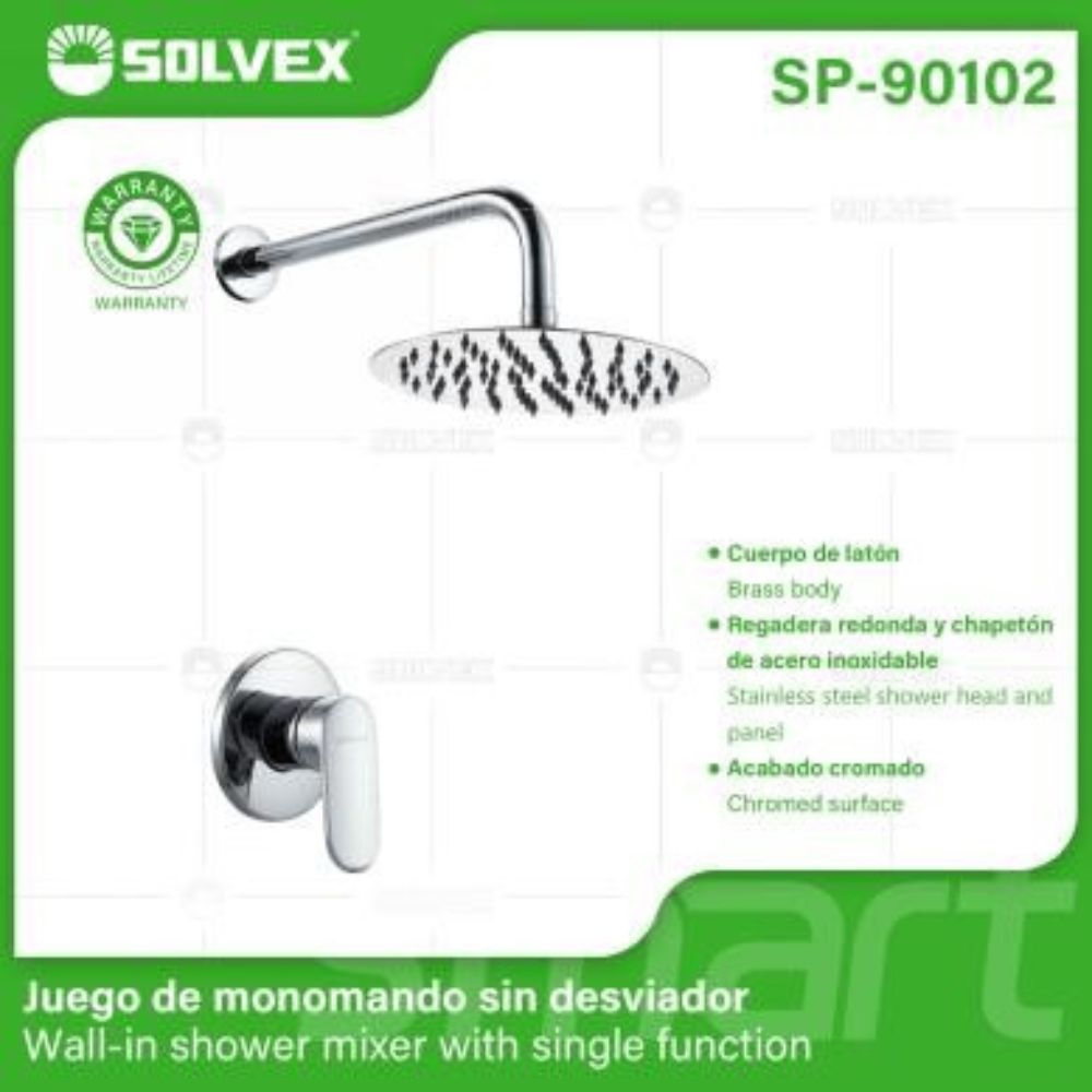 Solvex Juego De Ducha Redonda Cromada Con Grifo Monomando Redondo De 8"