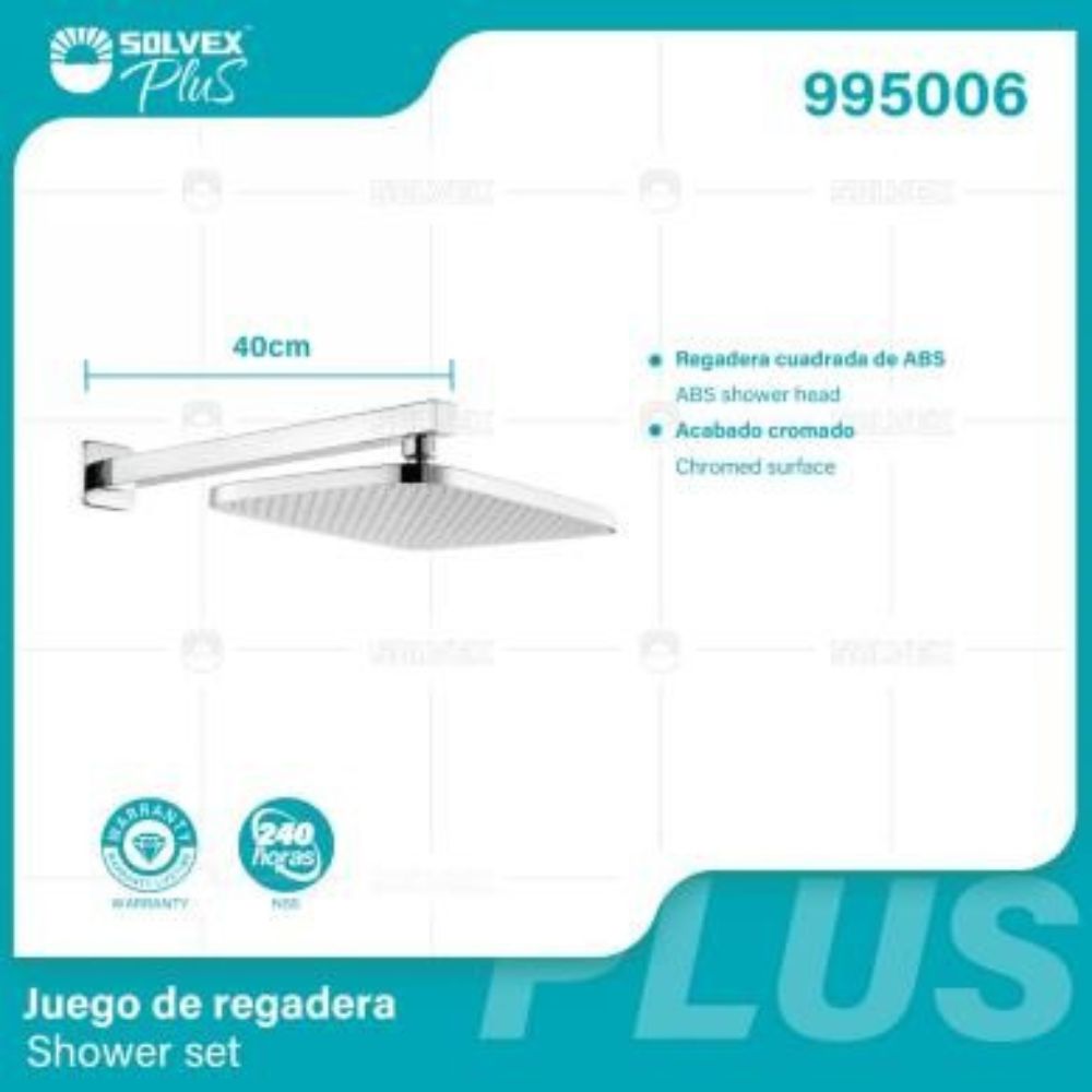 Solvex Plus Juego De Ducha Satinada Cuadrada De 12" x 8" ABS Brazo De 40cm