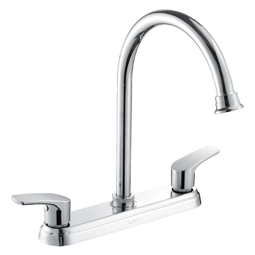 Solvex Smart Grifo Cromado Para Fregadero De Acero Inoxidable De 8" Cuello Cisne Manijas 1/4 De Vuelta De Plástico