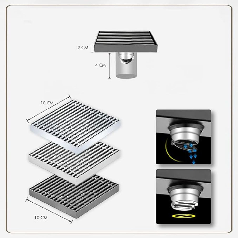 Solvex Smart Desagüe Cromado Para Piso En Acero Inoxidable Antiolor Cuadrado De 10x10cm