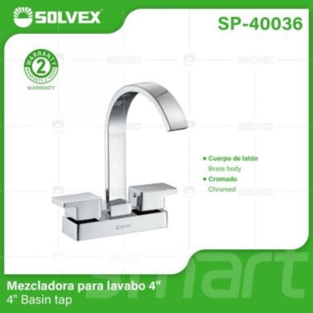 Solvex Grifo Cromado Para Lavamanos Caída En Cascada De Latón De 4" Manijas De Zinc De 1/4 De Vuelta
