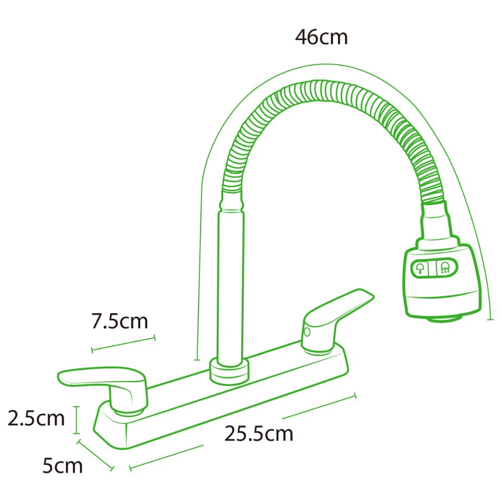 Solvex Grifo Cromado Para Fregadero De Latón De 8" Cuello Flexible 2 Funciones Manijas Estilo Palanca 1/4 De Vuelta De Zinc