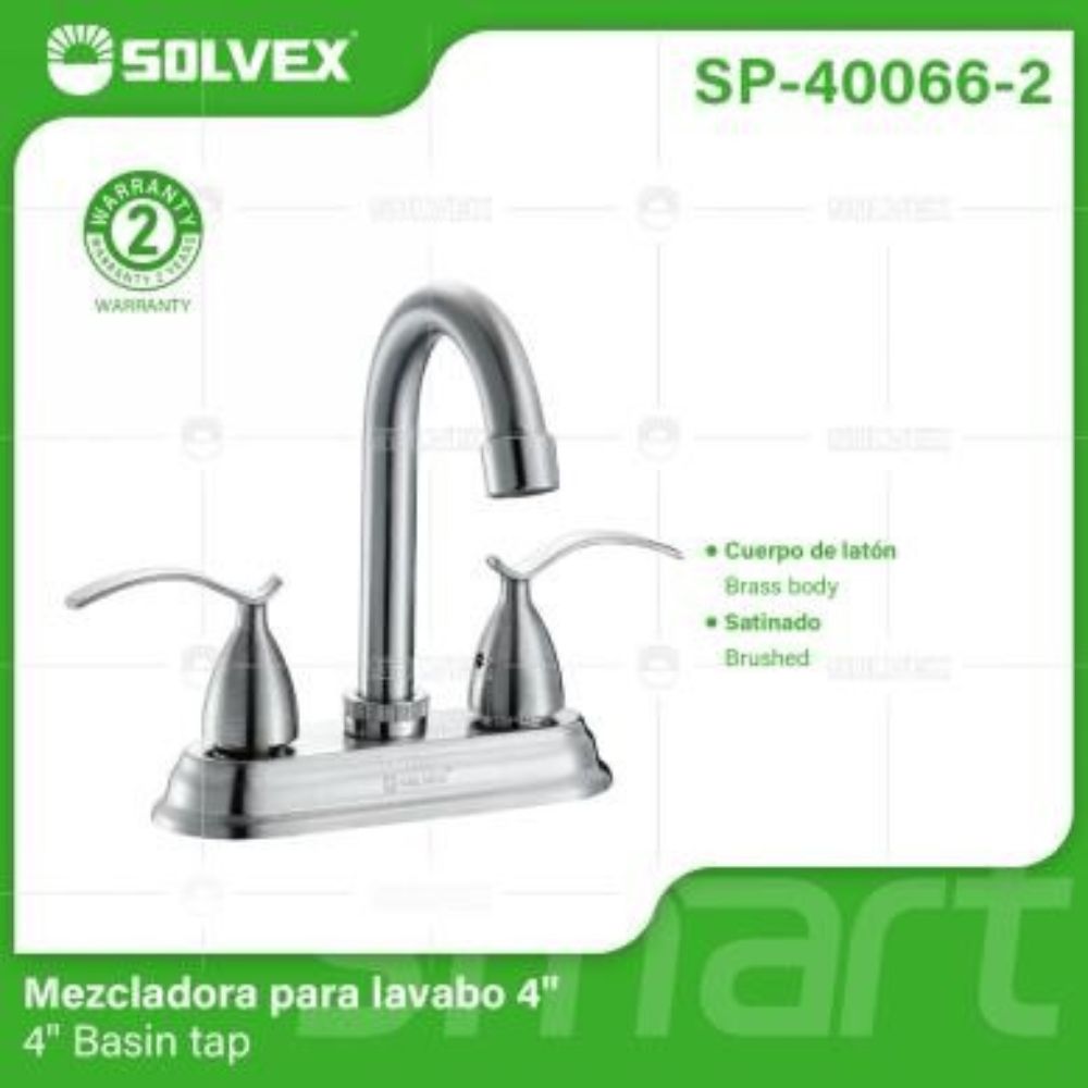 Solvex Grifo Satinado Para Lavamanos De Latón De 4" Manijas 1/4 De Vuelta De Zinc