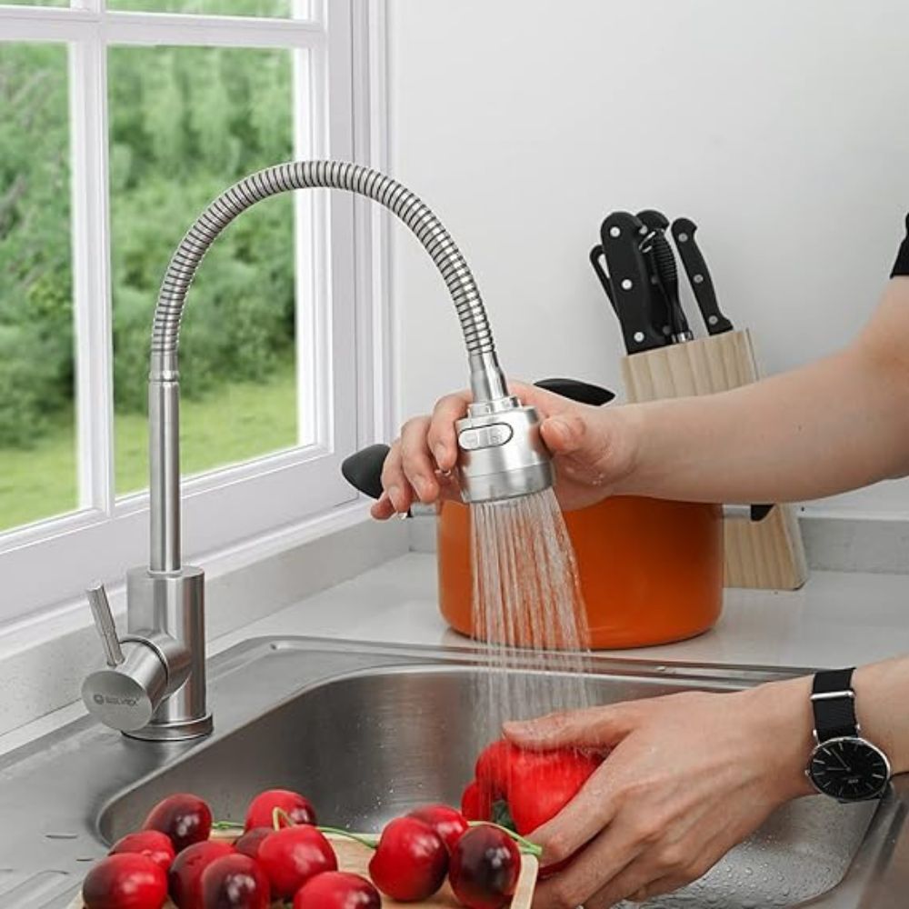 Solvex Smart Grifería Satinada Monomando Para Fregadero Cuello Flexible Con 2 Funciones
