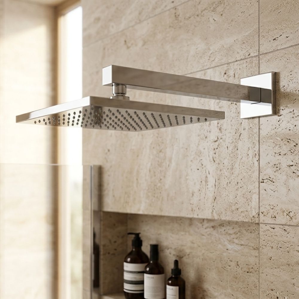 Solvex Plus Juego De Ducha Satinada Cuadrada De 12" x 8" ABS Brazo De 40cm