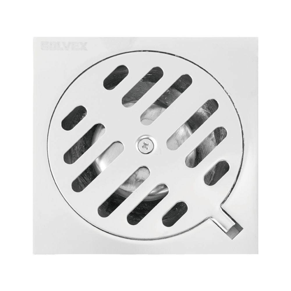 Solvex Smart Desagüe Cromado Para Piso En Zinc Antiolor Rejilla Redonda Sobre Base Cuadrada De 4"