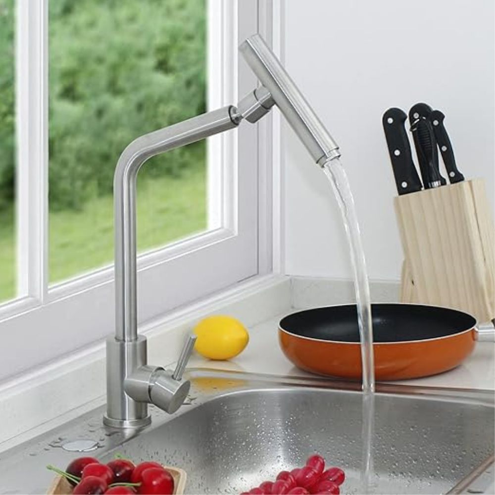 Solvex Smart Grifería Satinada Monomando Para Fregadero Cuello Recto Con Boquilla Giratoria Cilíndrica