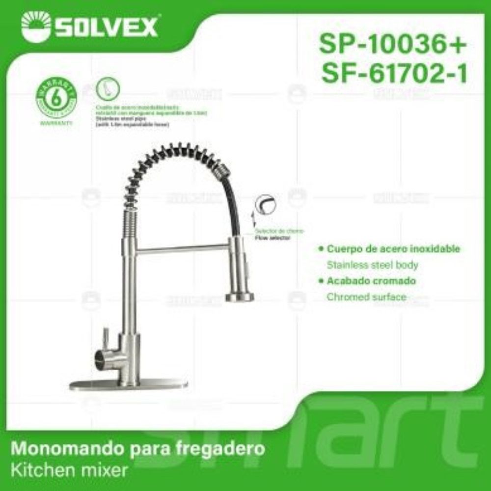 Solvex Smart Grifería Satinada Monomando Para Fregadero Rociador Extraíble Con Manguera Extensible de 1,5m Doble Función