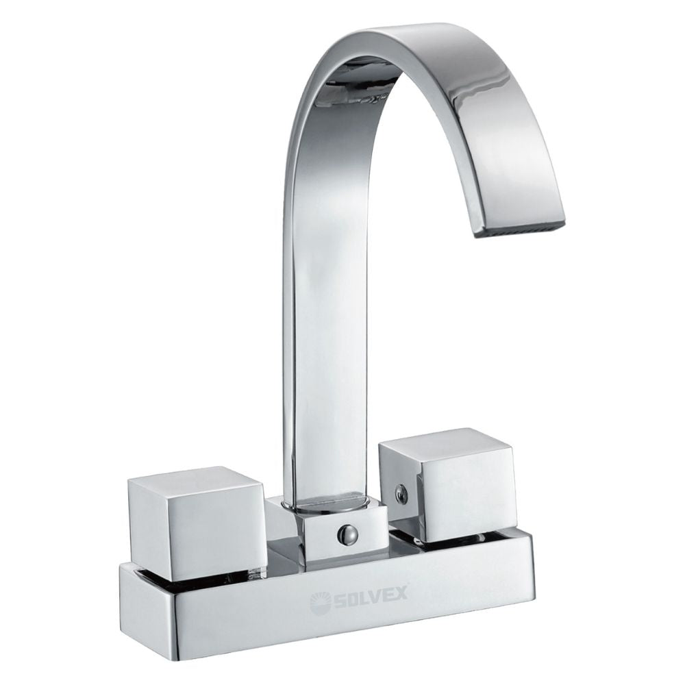 Solvex Smart Grifo Cascada Cromado Para Lavamanos De Latón De 4" Manijas Cuadradas De Zinc De 1/4 De Vuelta