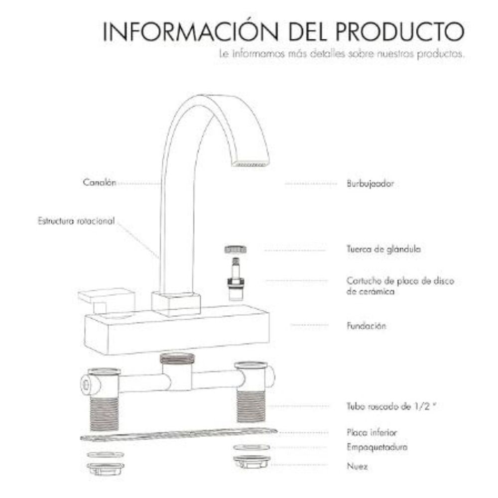 Solvex Grifo Cromado Para Lavamanos Caída En Cascada De Latón De 4" Manijas De Zinc De 1/4 De Vuelta