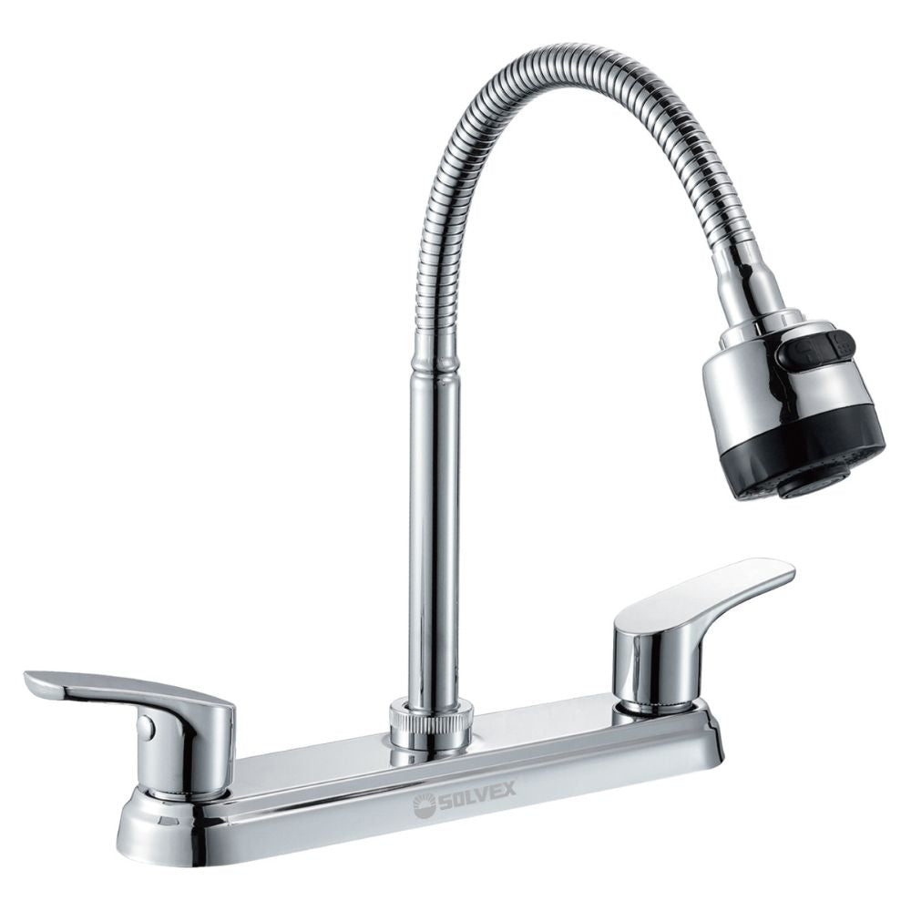 Solvex Smart Grifo Cromado Para Fregadero De Latón De 8" Cuello Flexible 2 Funciones Manijas 1/4 De Vuelta De Plástico