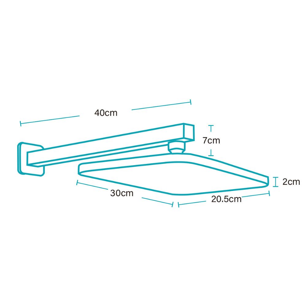Solvex Plus Juego De Ducha Cromada Cuadrada De 12" x 8" ABS Brazo De 40cm
