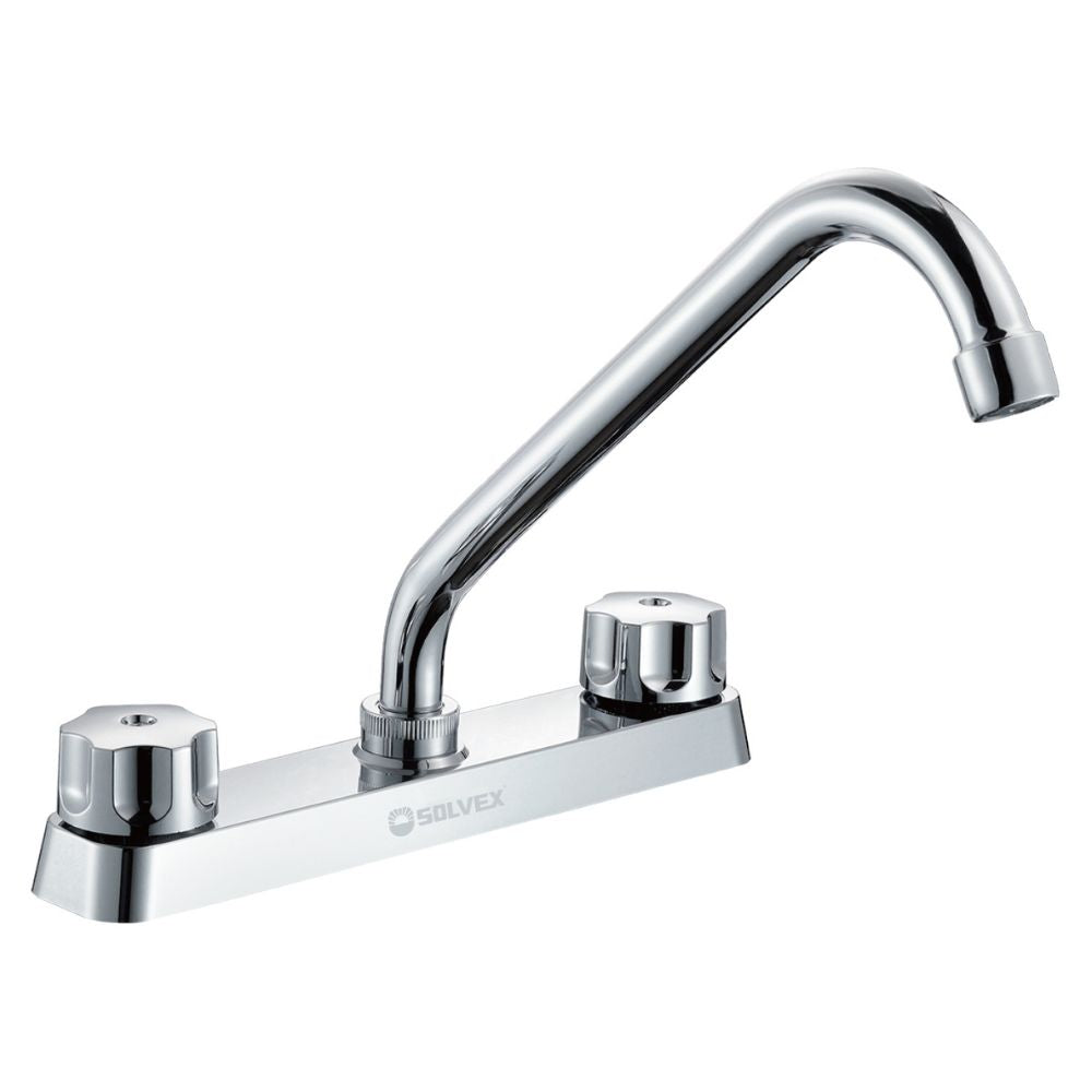 Solvex Smart Grifo Cromado Para Fregadero De Zinc Cuello Cuadrado De 8"  Manijas Ergonómicas Giro Completo De Plástico