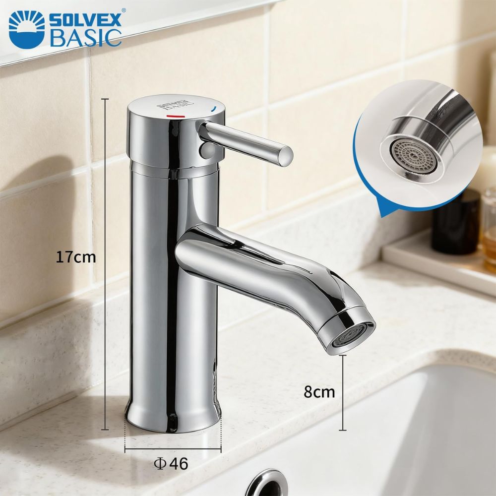 Solvex Basic Grifería Cromada Monomando De Acero Inoxidable Para Lavamanos Mango Tipo Palanca De Zinc 17cm
