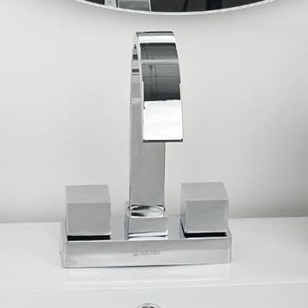 Solvex Smart Grifo Cascada Cromado Para Lavamanos De Latón De 4" Manijas Cuadradas De Zinc De 1/4 De Vuelta