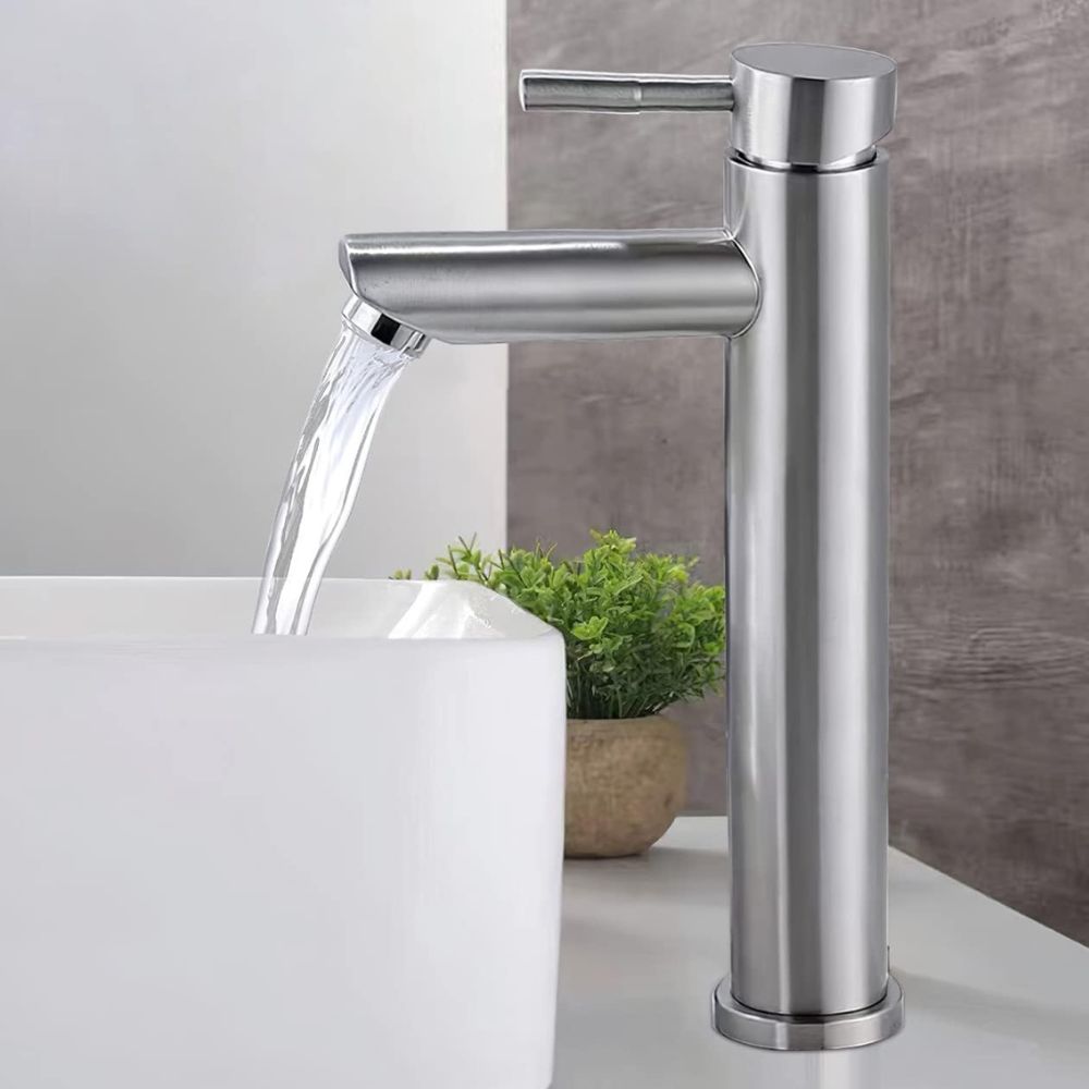 Solvex Smart Grifería Satinada Monomando Cuerpo Alto Para Lavamanos de Sobreponer 30cm,