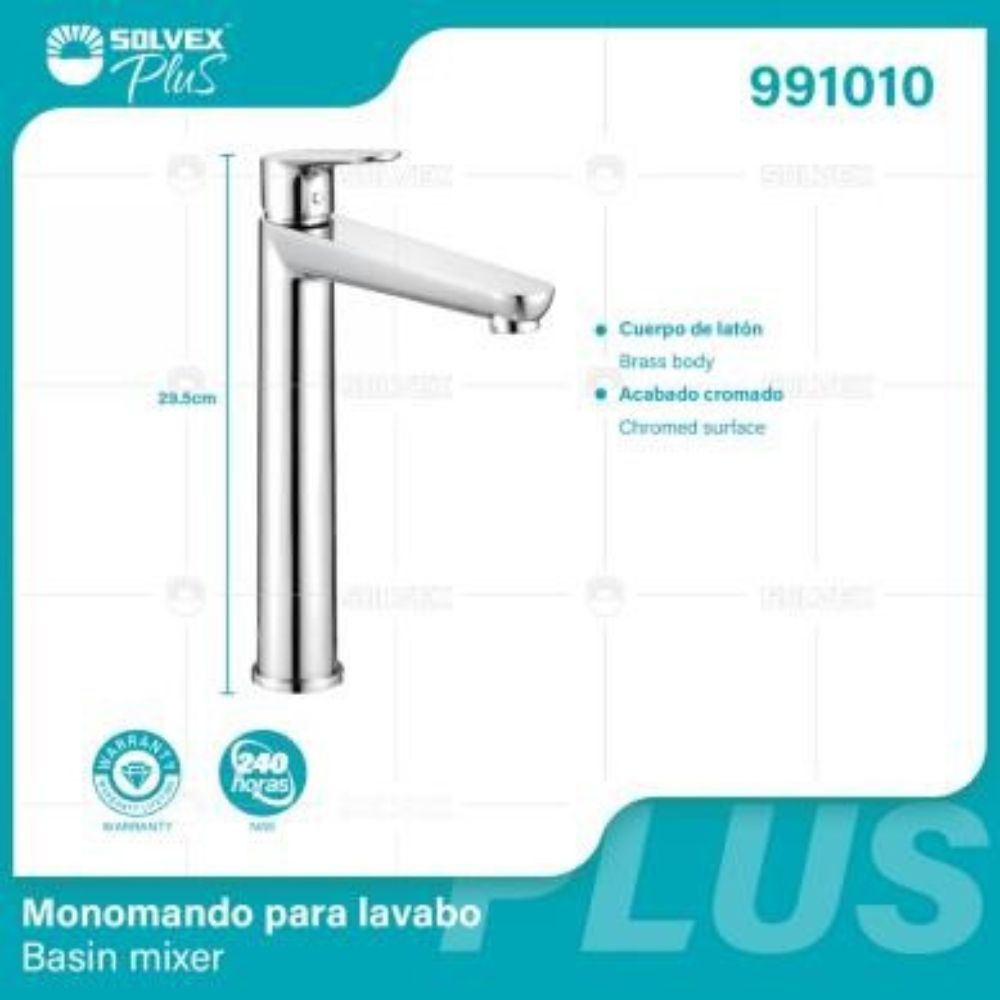 Solvex Plus Grifería Cromada Monomando Para Lavamanos 29,5cm