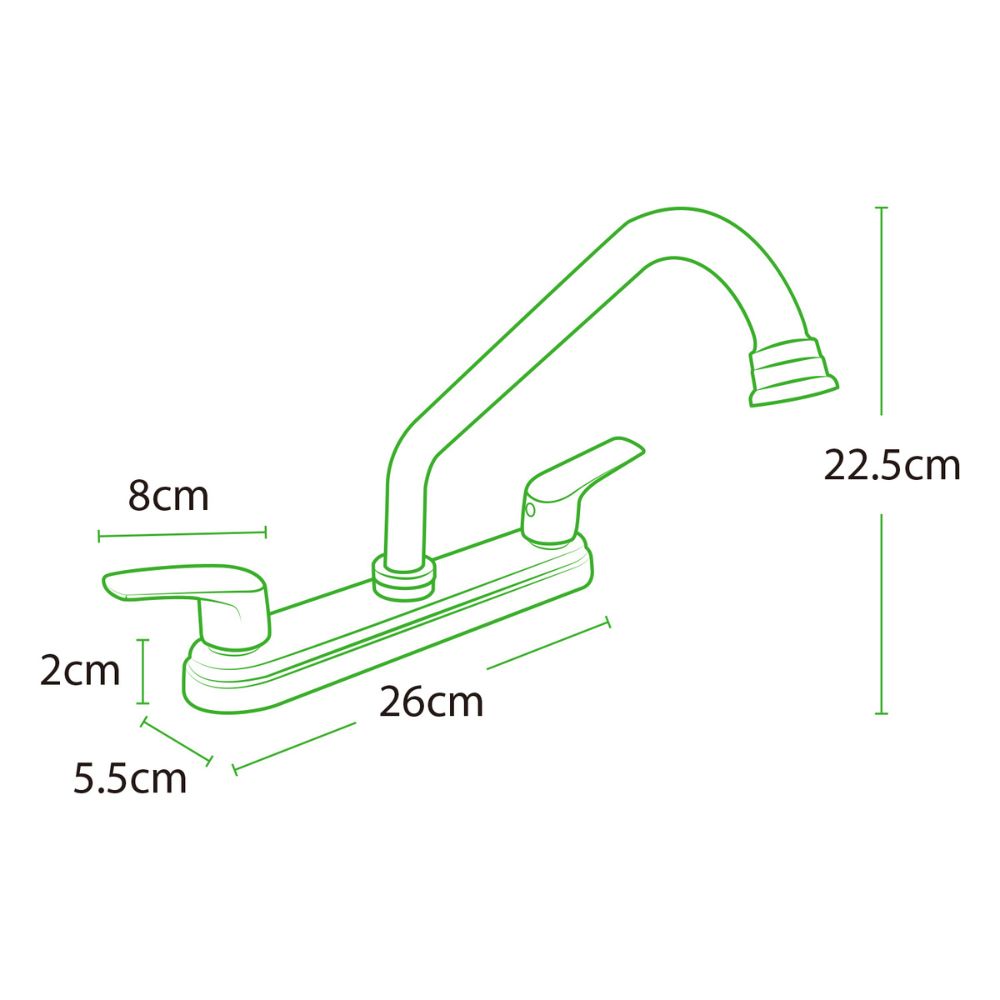 Solvex Smart Grifo Cromado Para Fregadero De Zinc De 8" Cuello Cuadrado Manijas 1/4 De Vuelta De Plástico