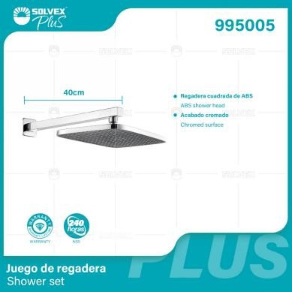 Solvex Plus Juego De Ducha Cromada Cuadrada De 12" x 8" ABS Brazo De 40cm