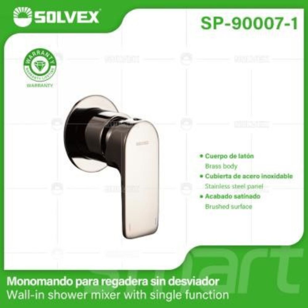 Solvex Smart Grifería Satinada Monomando Redonda Sin Desviador Para Ducha De Pared