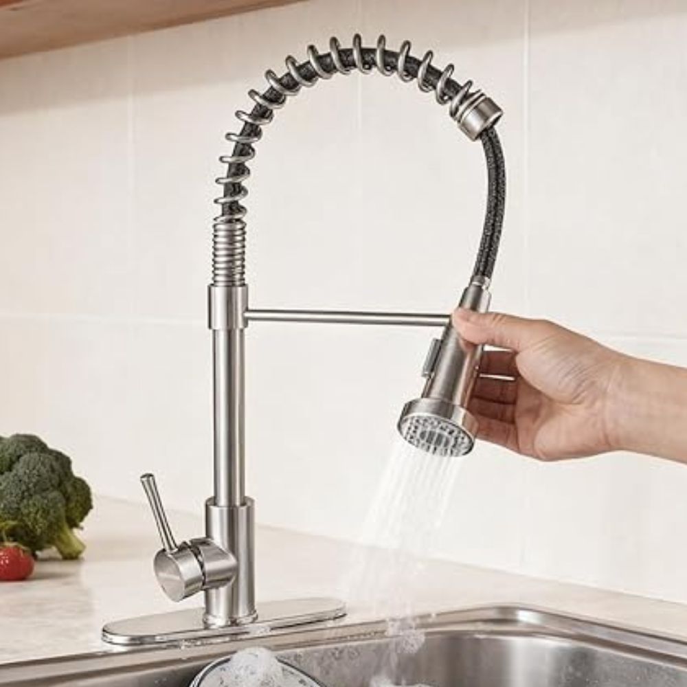 Solvex Smart Grifería Satinada Monomando Para Fregadero Con Rociador Extraible Doble Función Con Flange Acero Inoxidable de 10"