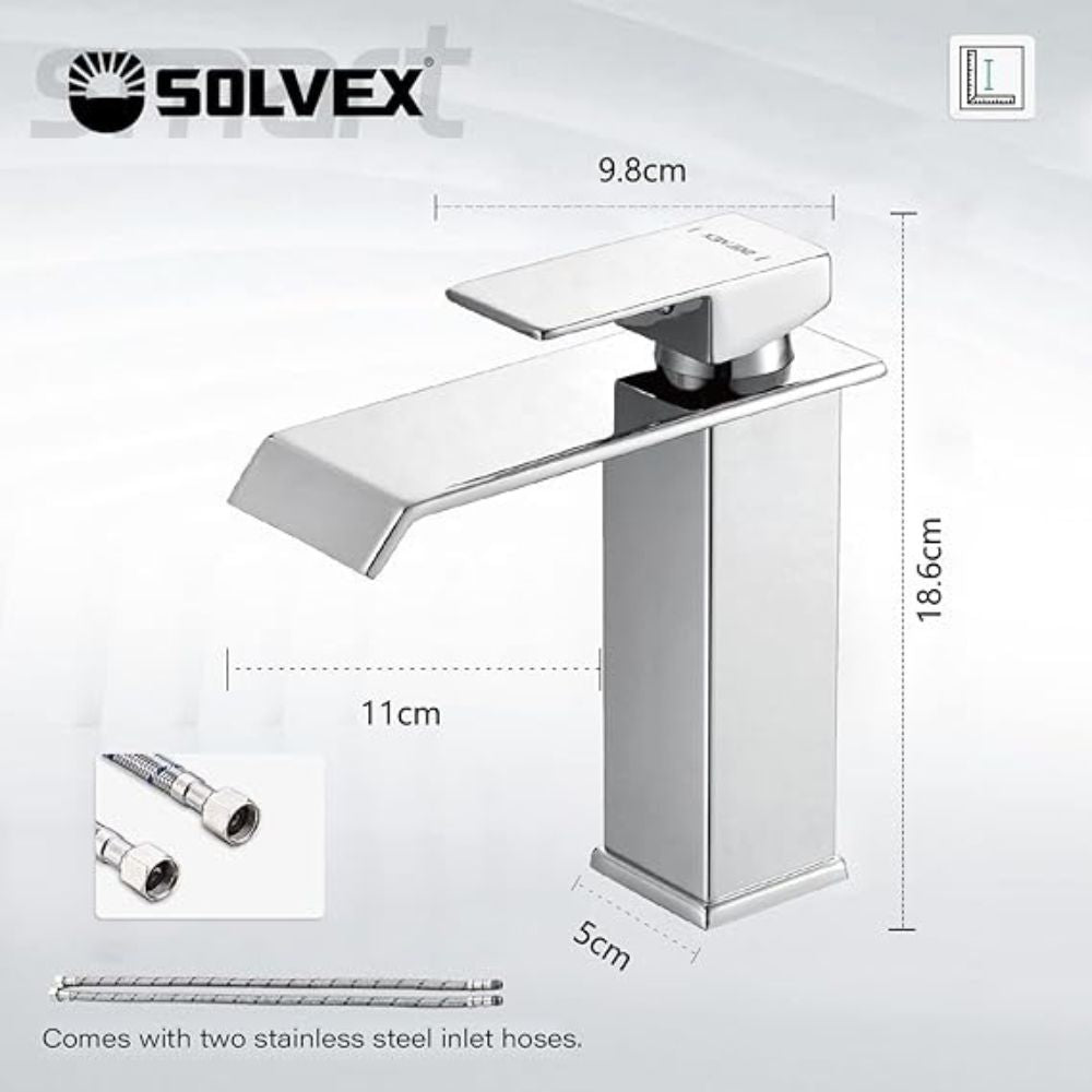 Solvex Smart Grifo Cromado Monomando Para Lavamanos Con Diseño Contemporáneo Y Líneas Rectas