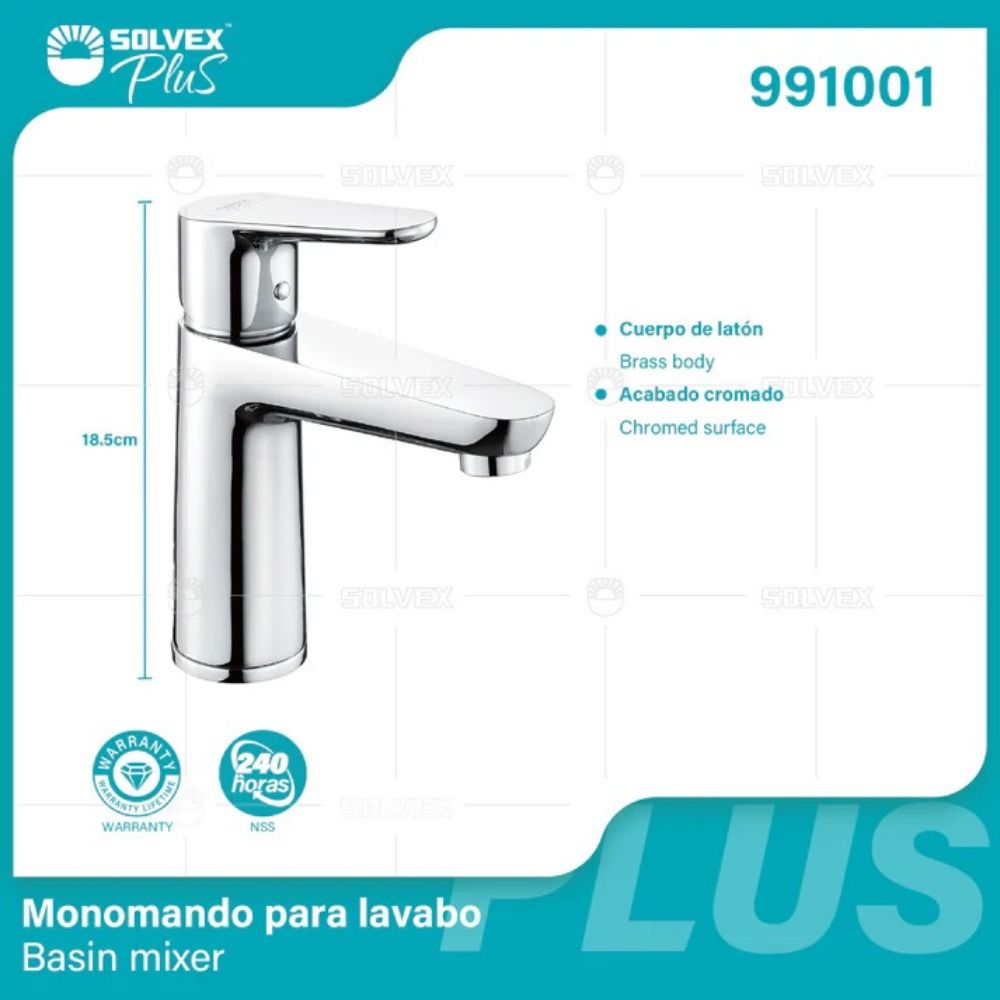 Solvex Plus Grifería Cromada Monomando Para Lavamanos 18,5 Cm