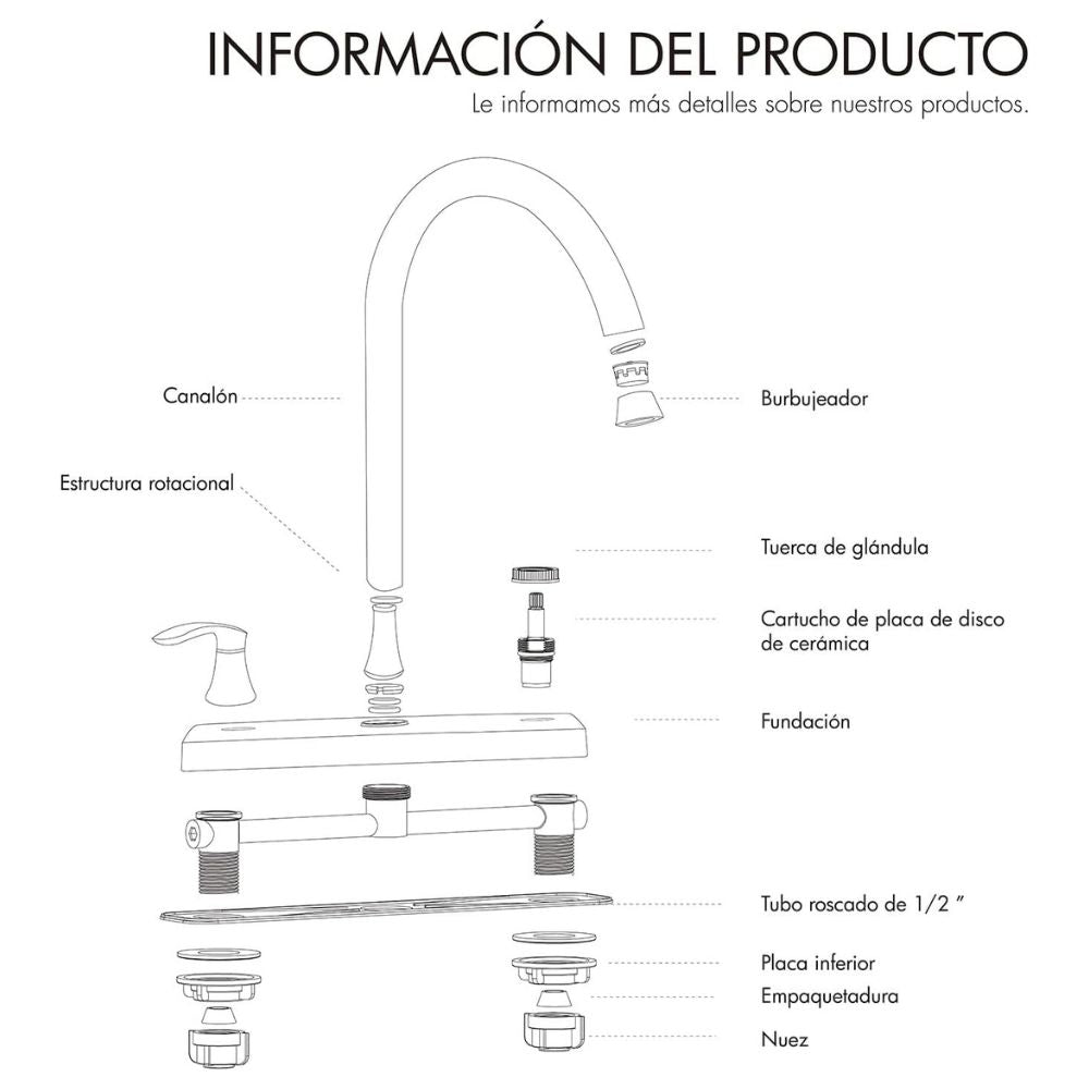 Solvex Smart Grifo Cromado Para Fregadero De Latón De 8" Manijas Aerodinámicas 1/4 De Vuelta De Plástico