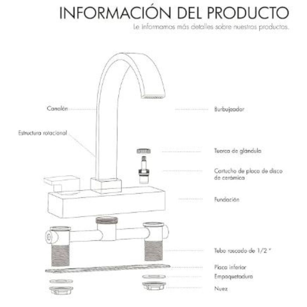 Solvex Grifo Satinado Para Lavamanos Caída En Cascada De Latón De 4" Manijas De Zinc De 1/4 De Vuelta