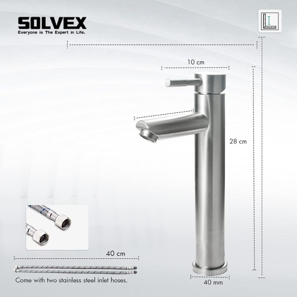 Solvex Smart Grifería Satinada Monomando Cuerpo Alto Para Lavamanos de Sobreponer 30cm,