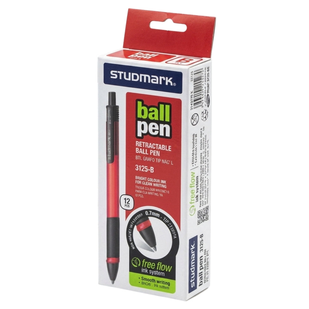 Studmark Bolígrafo Retráctil Rojo 12Und