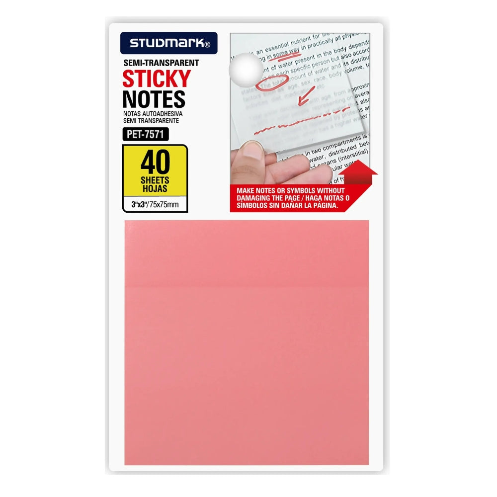 Studmark Notas Adhesivas Semi-Transparente 3"x3" 40 Hojas 2 Opciones