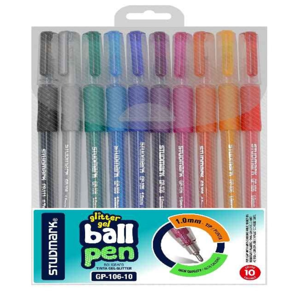 Studmark Bolígrafos De Tinta Gel Glitter 1.0mm 10 Colores