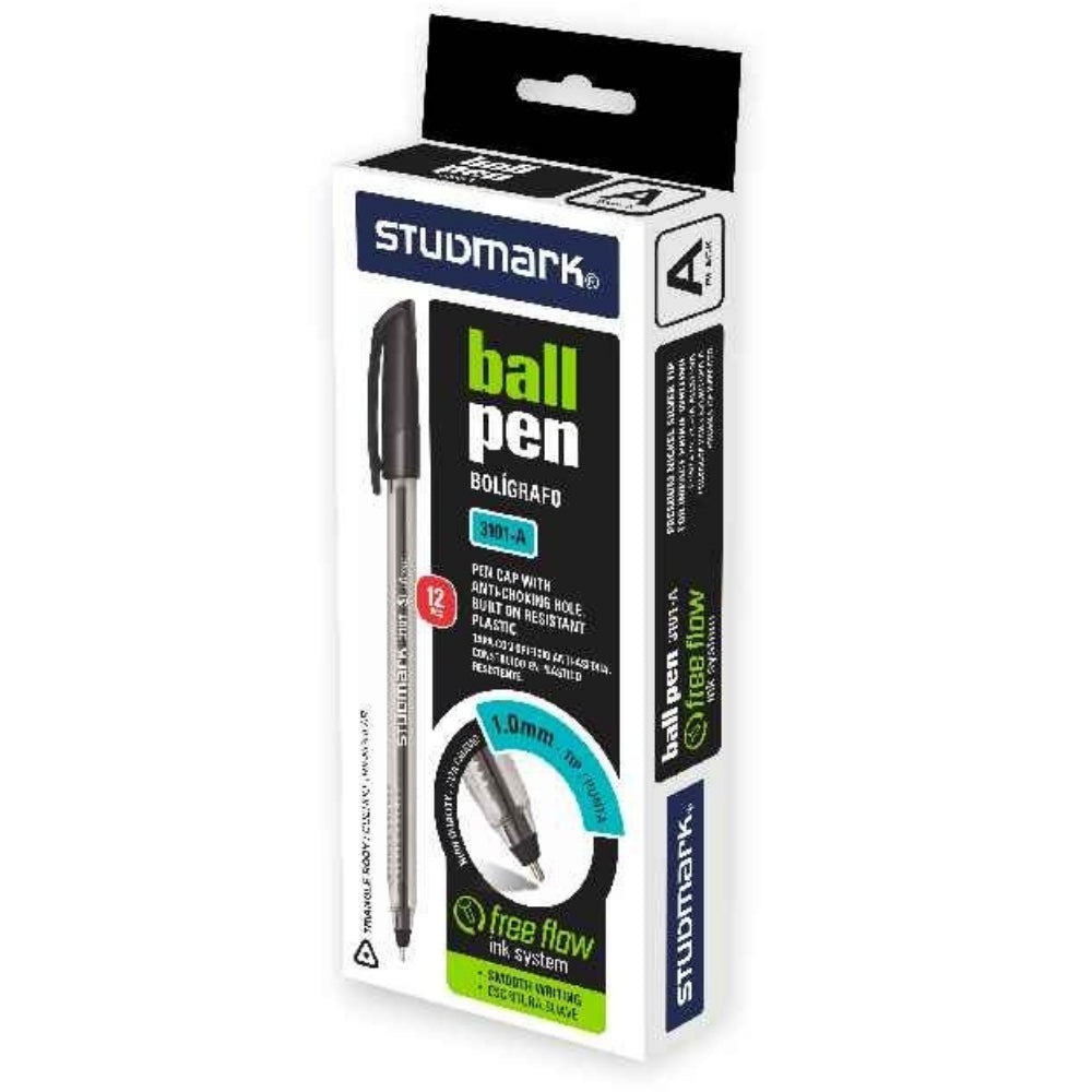 Studmark Bolígrafo Punta 1.00mm A-Black 12Und