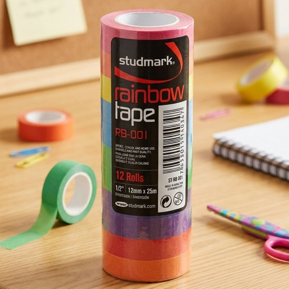 Studmark Cinta Adhesiva Arcoiris 1/2" 12mm x 25m 12 Rollos