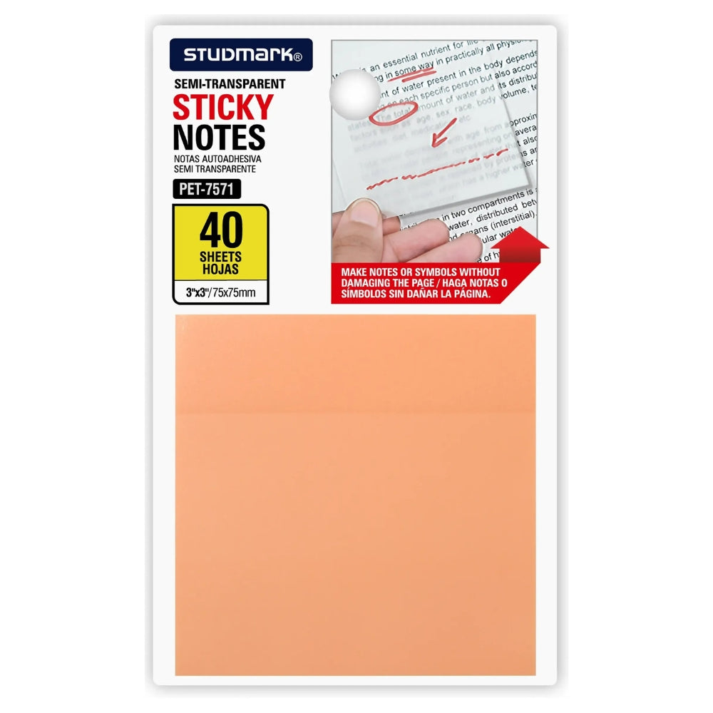 Studmark Notas Adhesivas Semi-Transparente 3"x3" 40 Hojas 2 Opciones