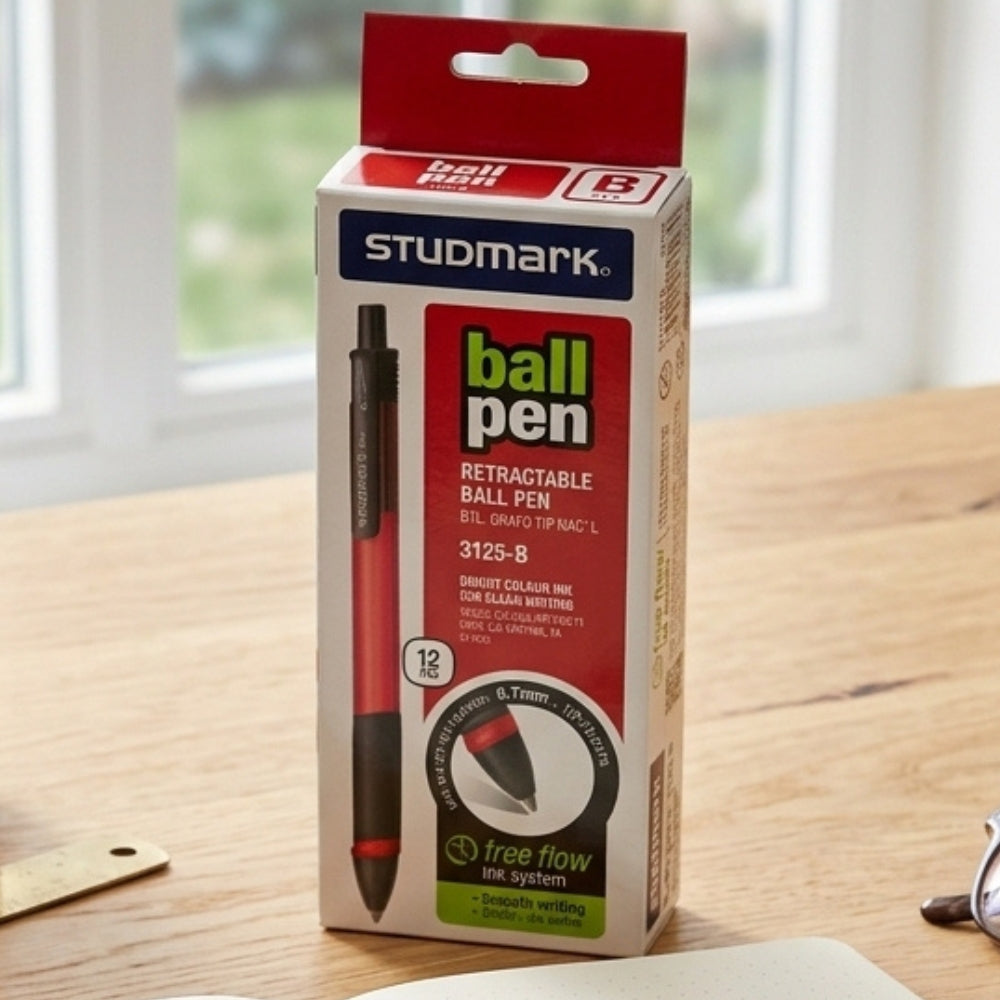 Studmark Bolígrafo Retráctil Rojo 12Und