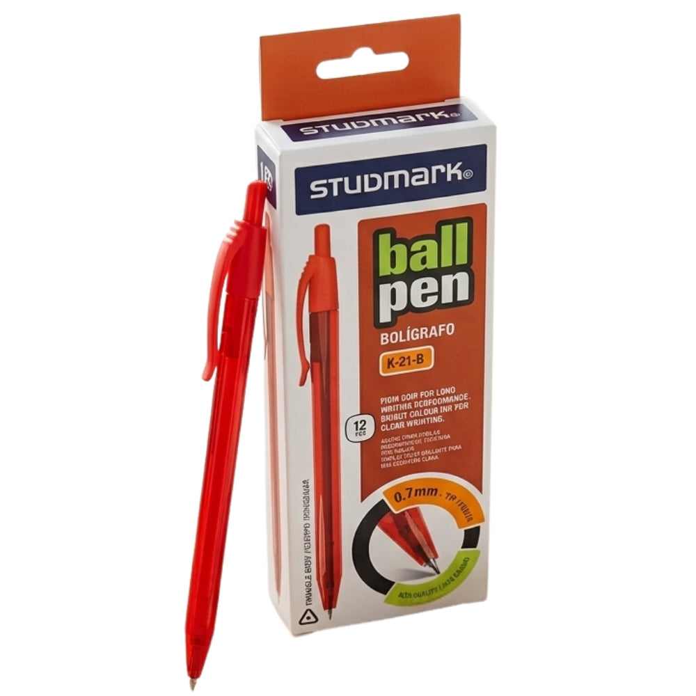 Studmark Bolígrafo Retráctil Rojo Cuerpo Triangular 12Und