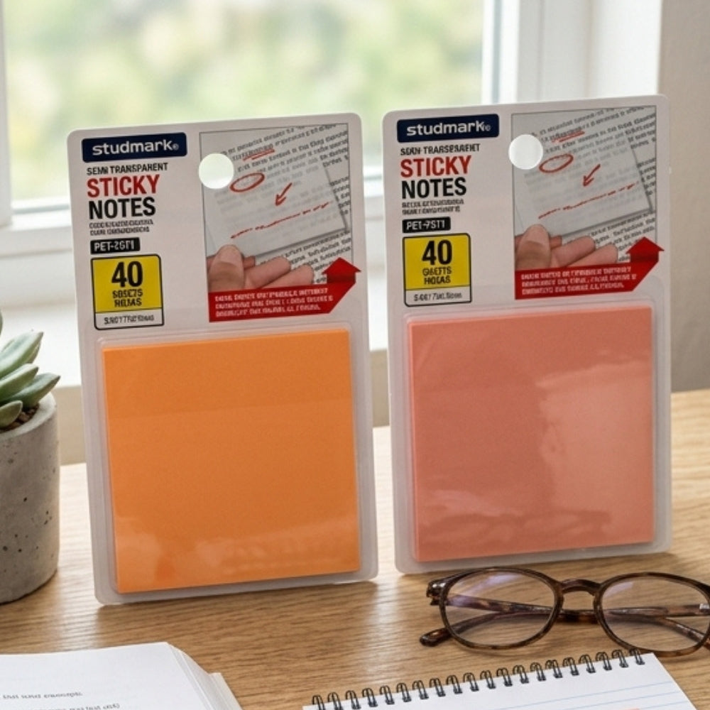 Studmark Notas Adhesivas Semi-Transparente 3"x3" 40 Hojas 2 Opciones