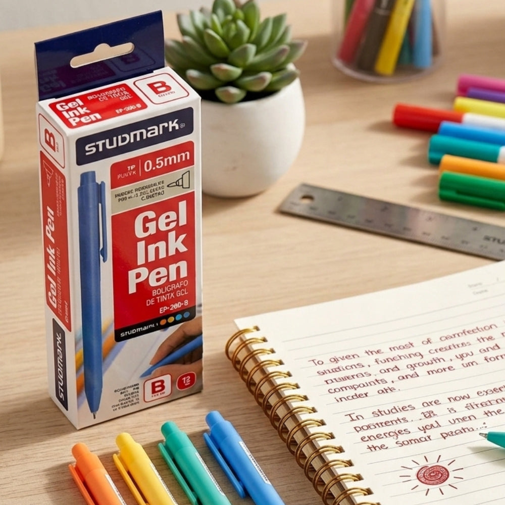 Studmark Caja Bolígrafo De Tinta Gel Rojo Retractil 12Und Colores del Boligrafo Surtidos