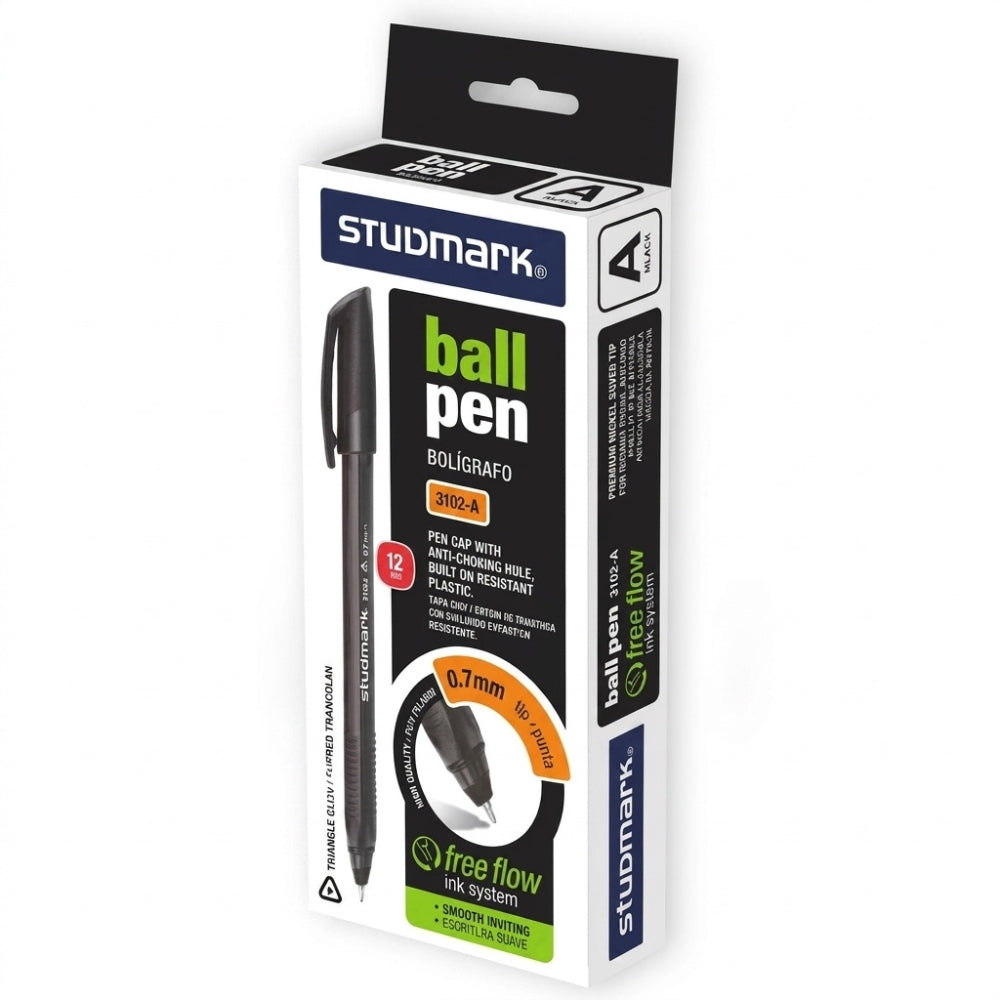 Studmark Bolígrafo Triangular Punta 0.7mm Negro 12Und