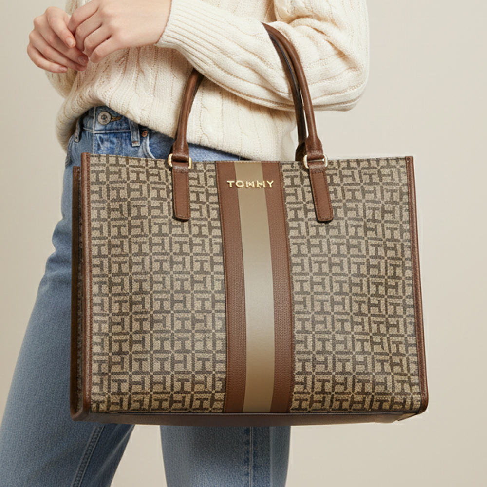 Tommy Hilfiger Cartera Tote Monogram Brown