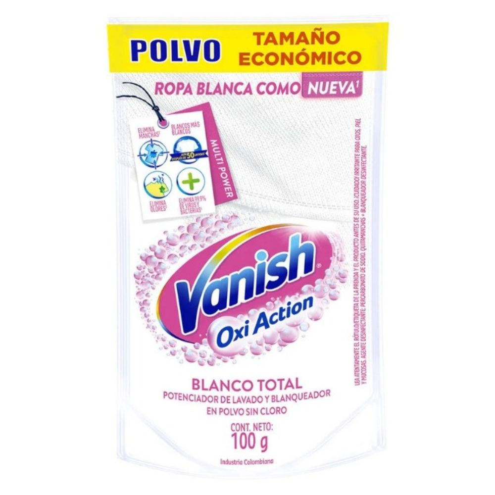 Vanish Blanco Total Potenciador De Lavado Y Blanqueador En Polvo Sin Cloro 100gr