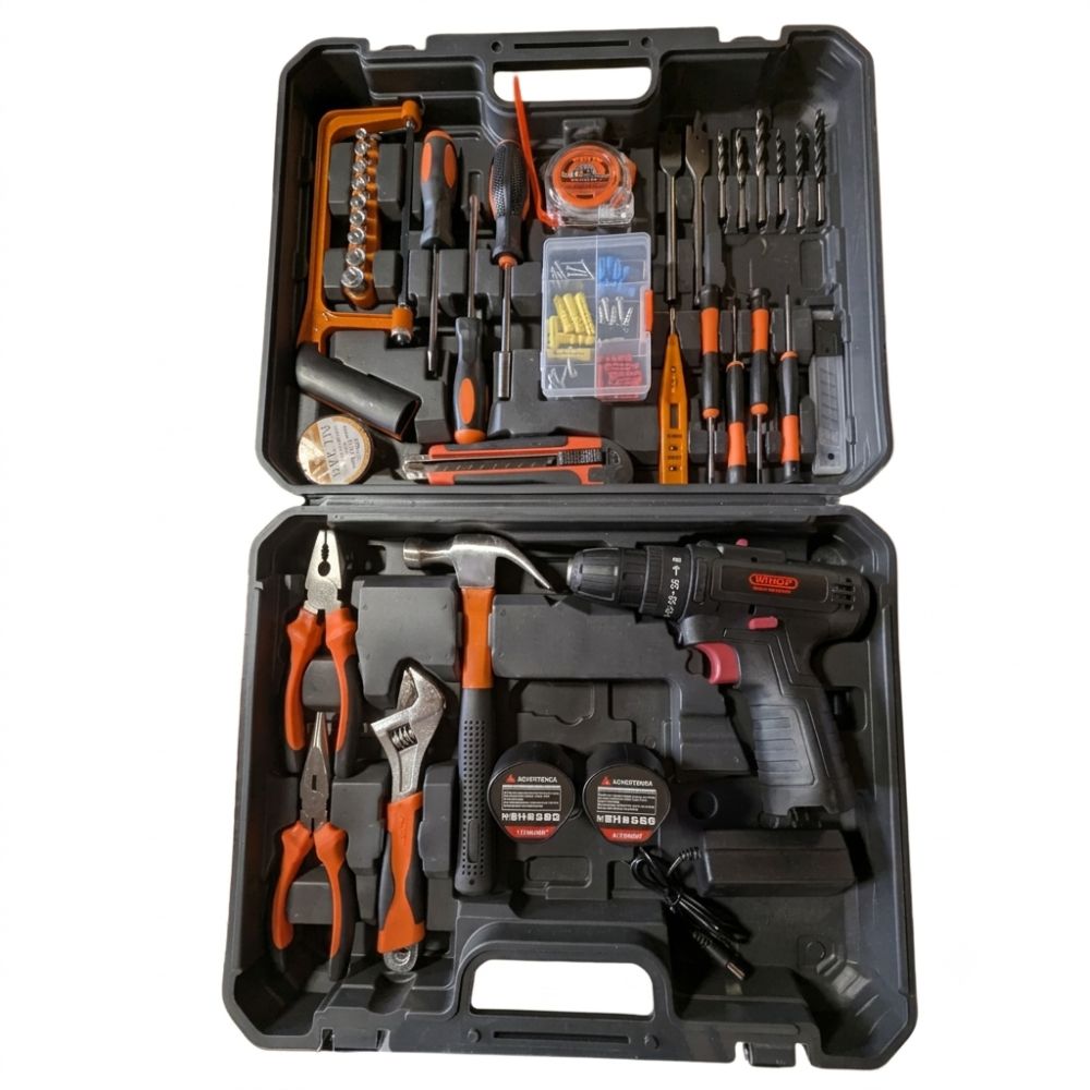 Wequp Kit De Herramientas Con Taladro Inalámbrico 3/8"(12V-25N.m)