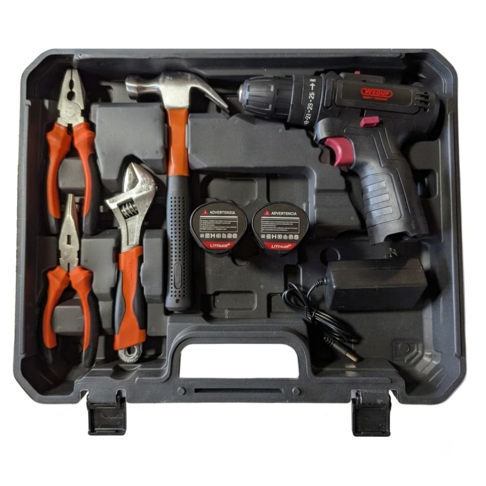 Wequp Kit De Herramientas Con Taladro Inalámbrico 3/8"(12V-25N.m)