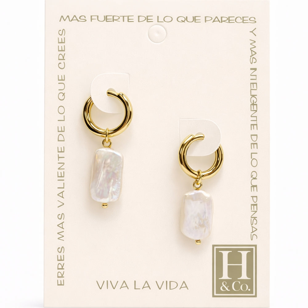 H&Co Zarcillo Para Damas Cayo de Perla Ovalado