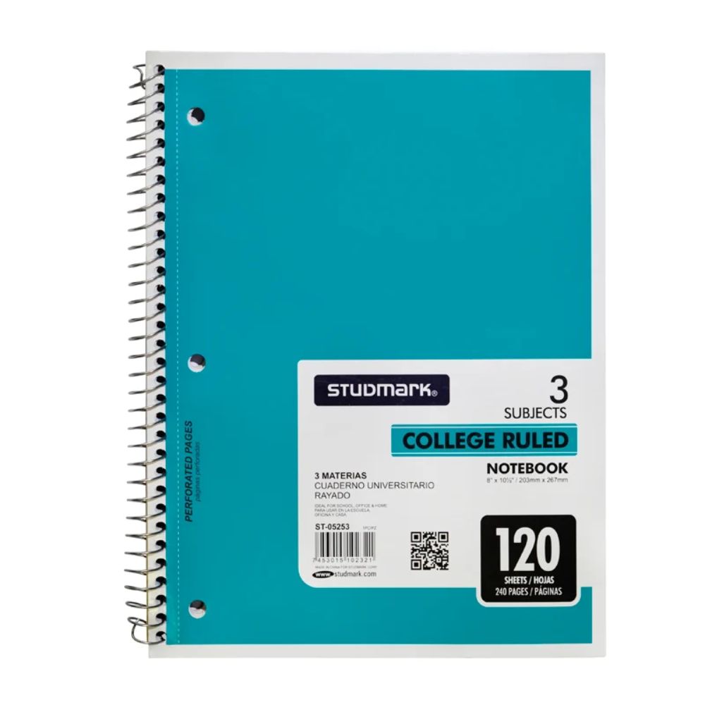 Studmark Libreta Con Espiral 3 Materias 120 Hojas Modelos Variados