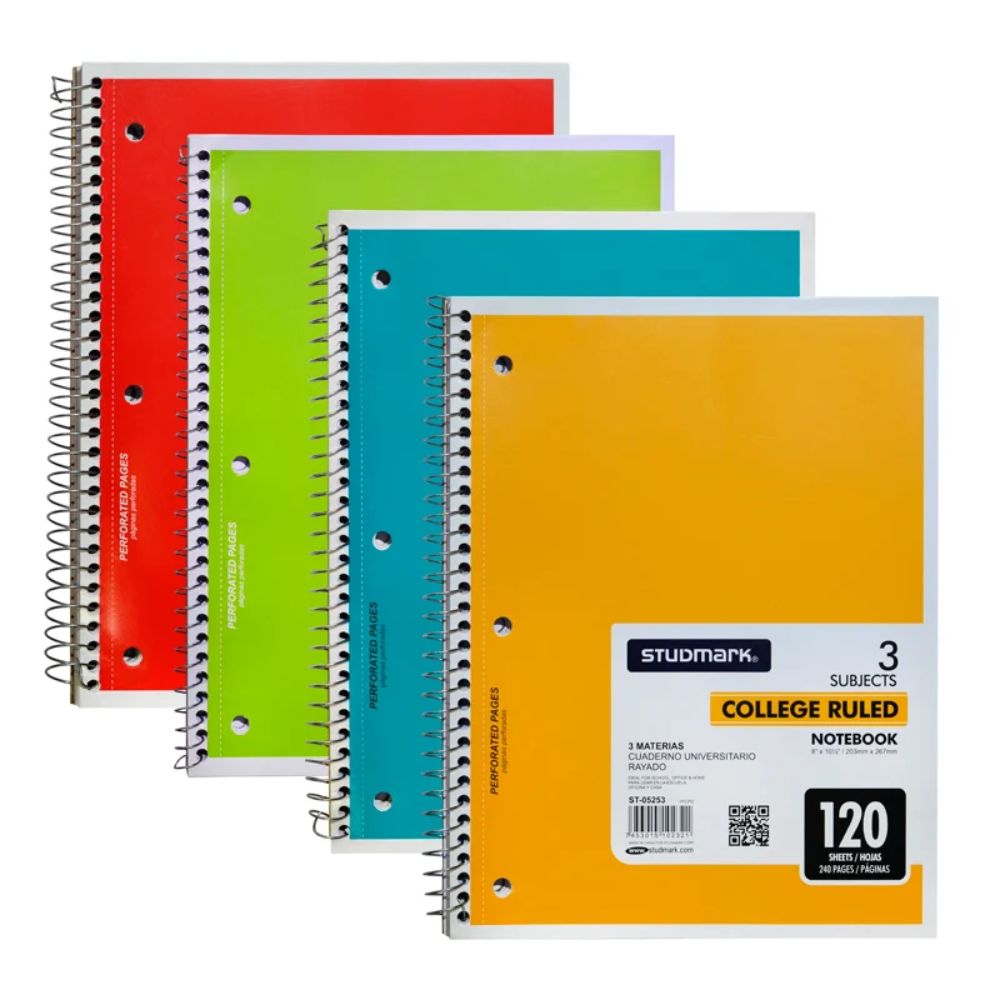 Studmark Libreta Con Espiral 3 Materias 120 Hojas Modelos Variados
